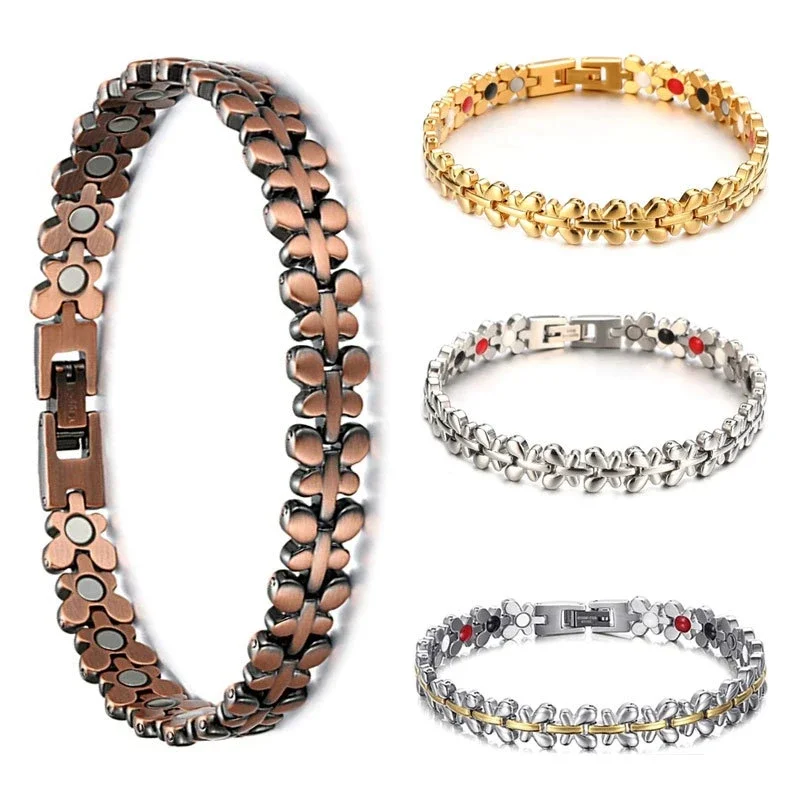 

Магнитный браслет медного цвета для женщин, с обезболиванием при артрите, регулируемой энергией, тонометром, в форме бабочки