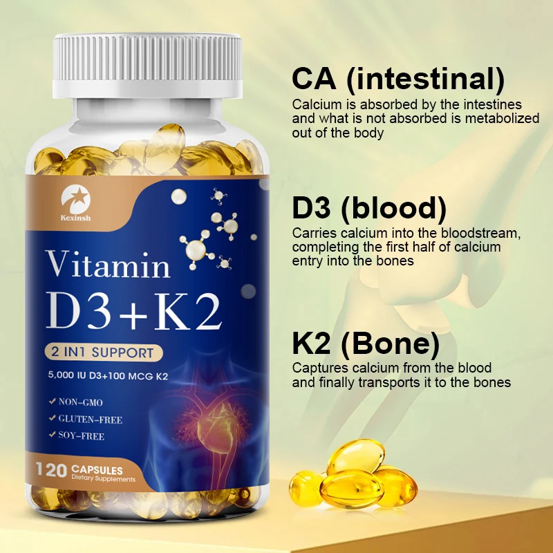 Kexinsh-cápsulas de vitamina D3 K2, ayuda a promover la inmunidad ósea del corazón, salud, fórmula no GMO, protege el corazón y apoya la inmunidad