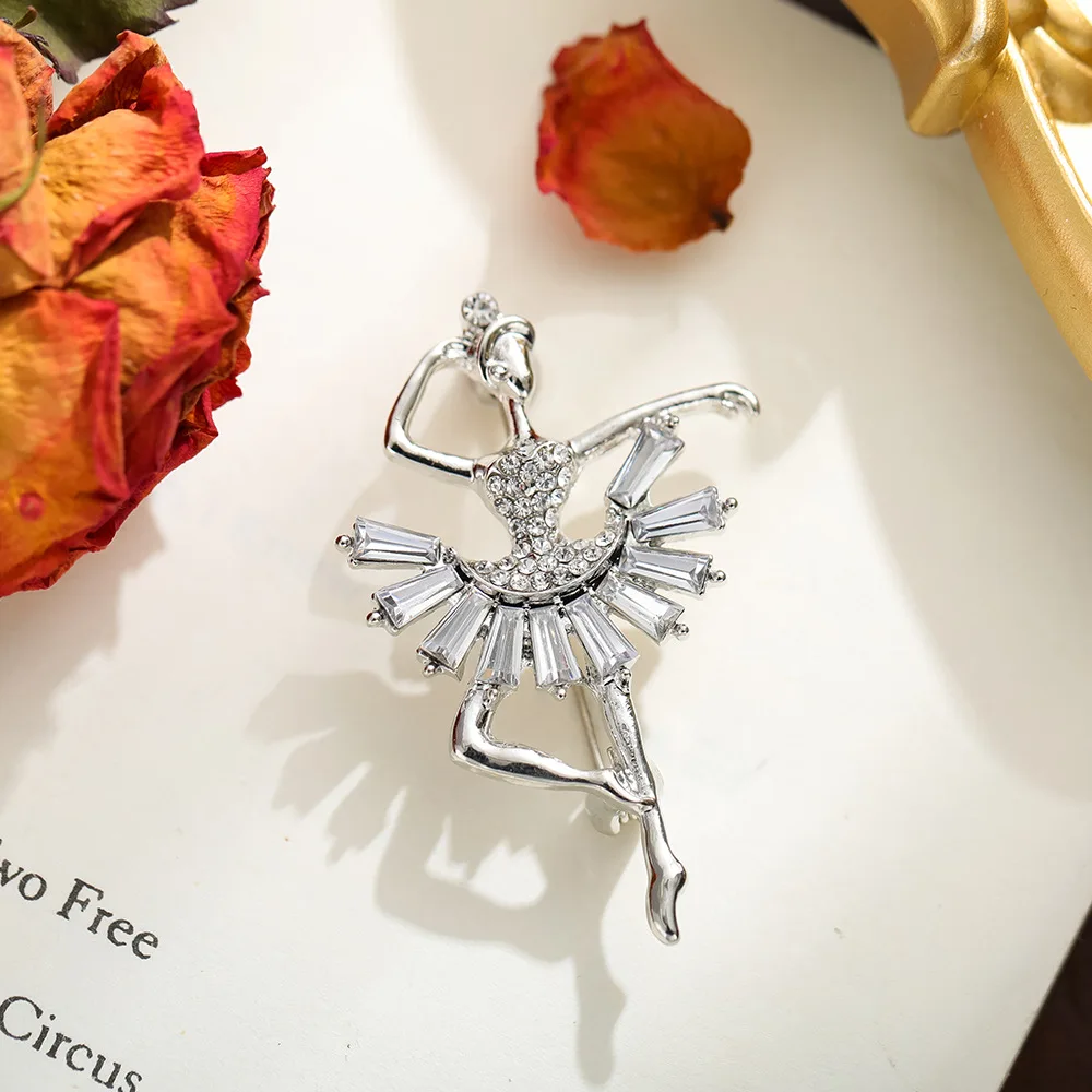 Ballet Girl Crystal Brooch Versatile Personality Temperament Chest Flower Suit Pins Anti Exposure Slip Buckles For Clothing