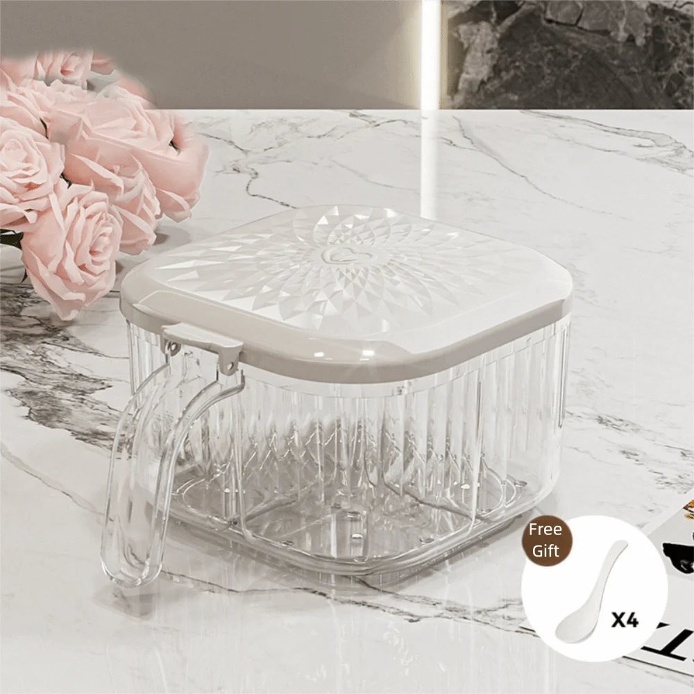 

Durable 4 Compartment Kitchen Seasoning Box Moisture-proof Detachable Spice Jar Square Plastic Condiment Container Sugar