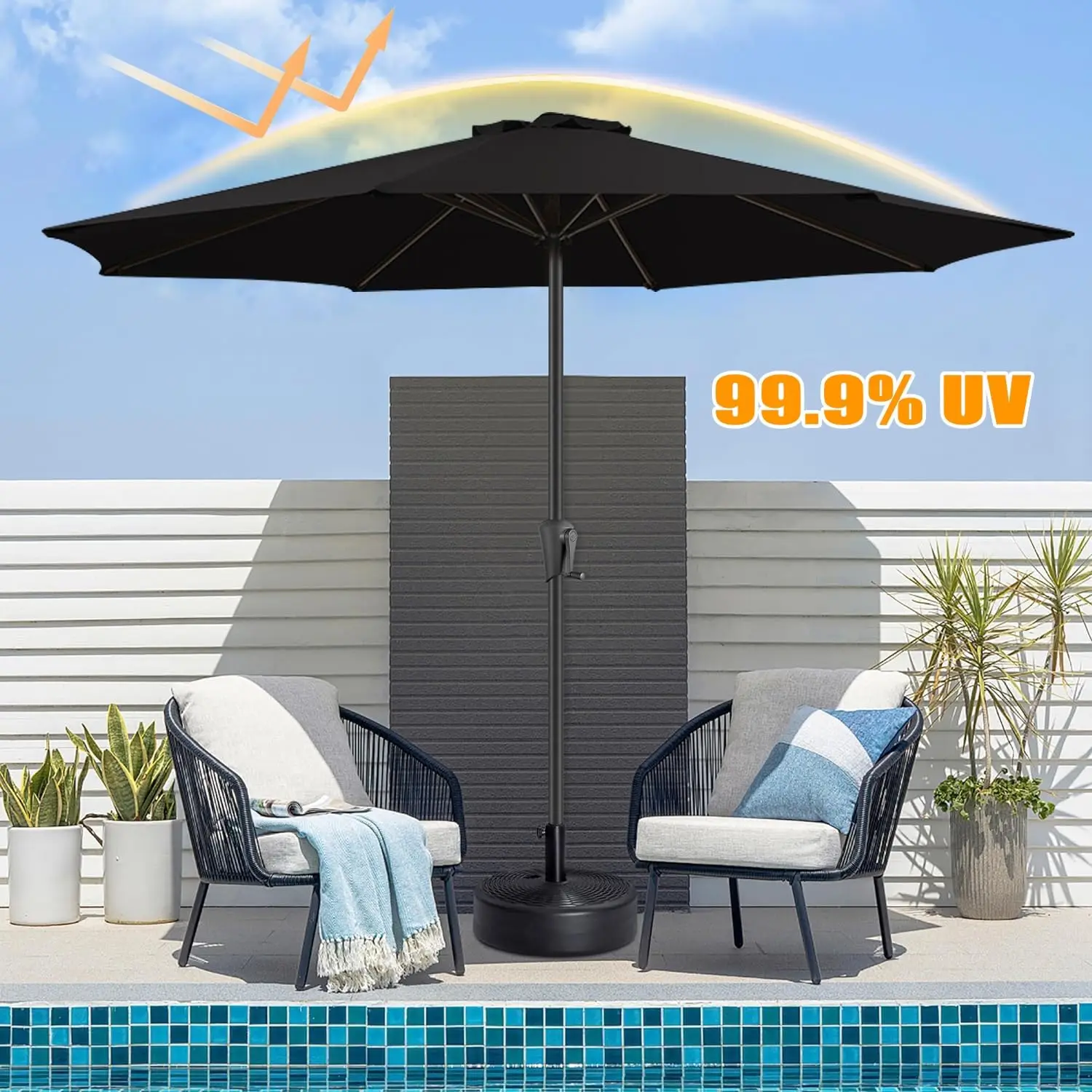 Universeller Ersatzschirm für Terrassenschirme, erhältlich in 6,5ft, 9ft, 10ft, 6 Rippen, 8 Rippen, Schirmüberzug für Gartentische und Marktschirme – Detail 16