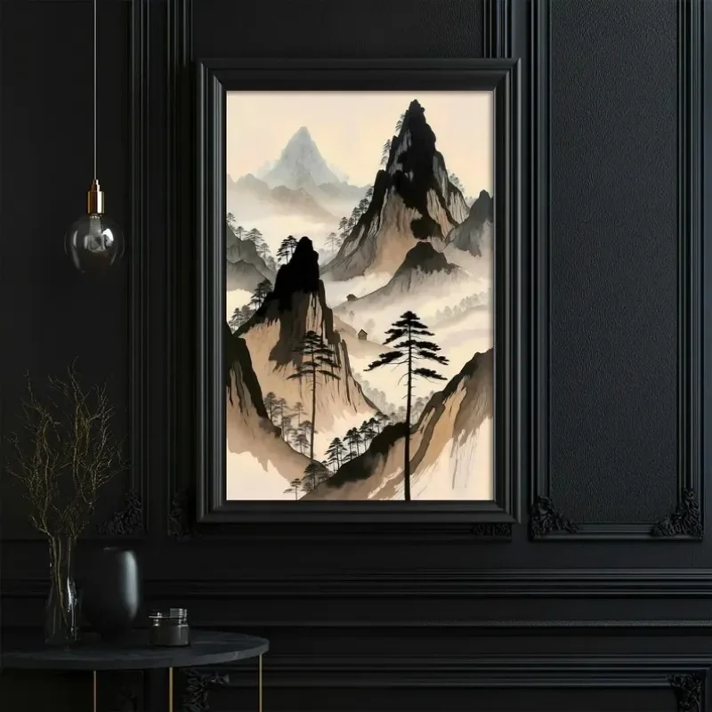 1pc frameless Canvas Painting Japanese Minimalist Wabi Sabi Zen Ink Poster Japandi Mount Landscape Meditation Canvas Painting Wa