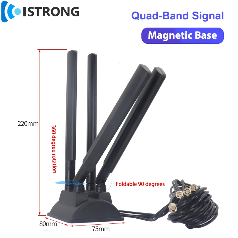 

5G Router Quad-Band Antenna 12dBi Omni MIMO Amplifier WiFi Signal Reception Booster SMA*4 Extension Cable Strong Magnetic Base