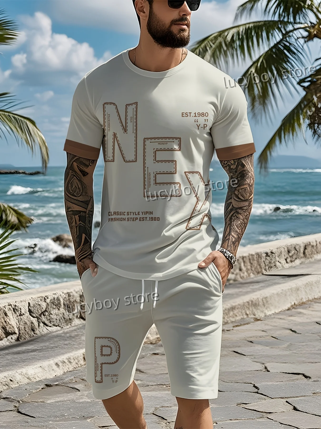 

Man Letters NEXP Printed Sport T-shirt+shorts Suit Set Men Male Luxury Tracksuit Outfit Summer Oversized 2 Piece Set Clothes