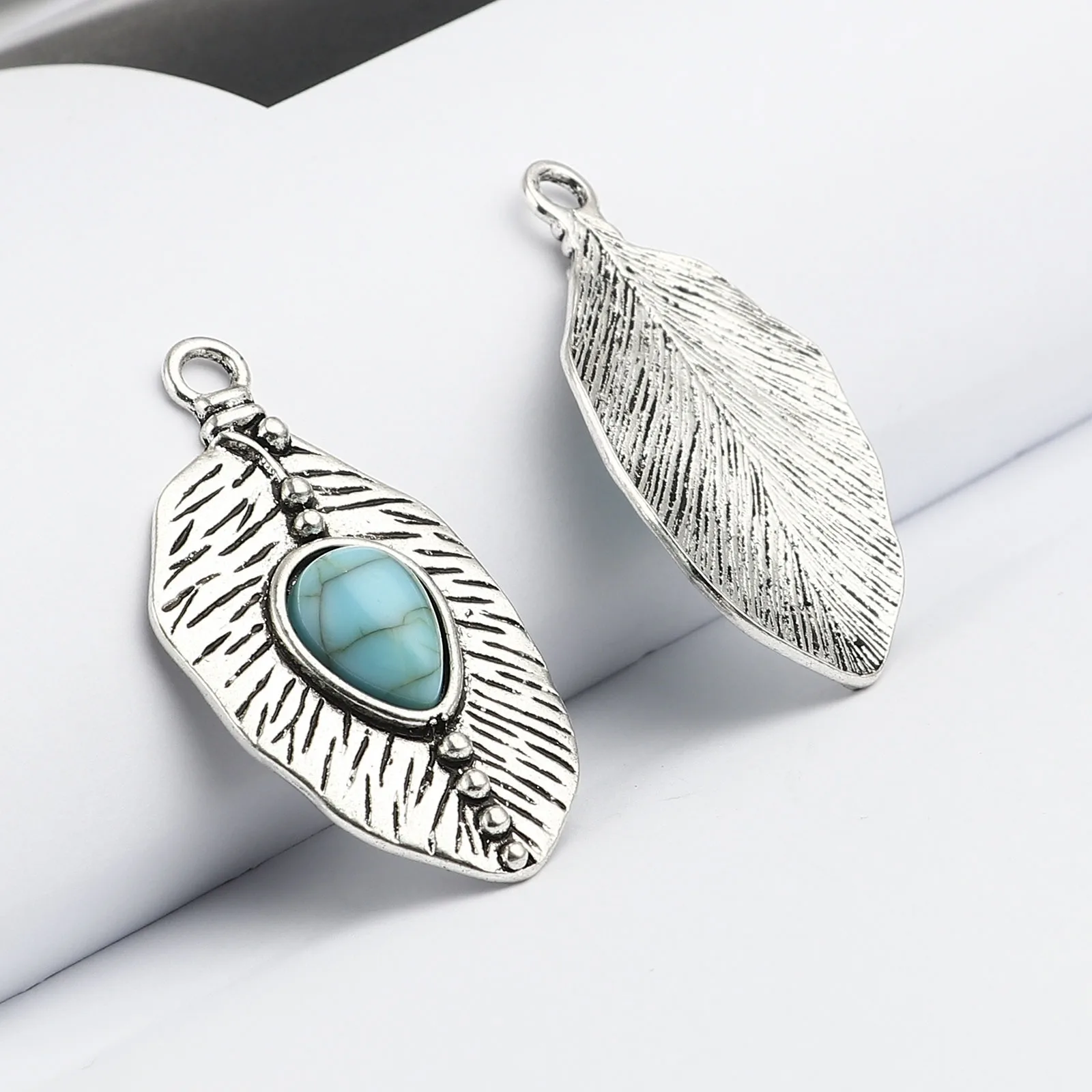 Bohemian Geometic Metal Pendants Marquise Antique Silver Color Green Blue  Charms DIY Necklace Jewelry,1-5PCs