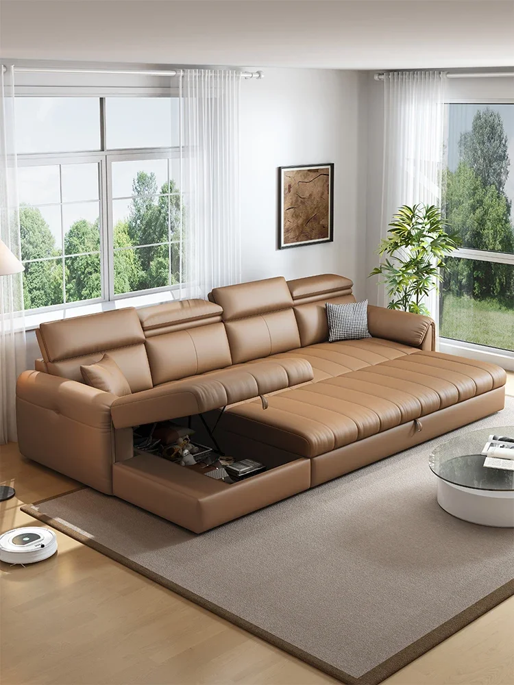 LH L-shaped sofa bed with concubine dual-purpose cat claw leather sofa antique foldable