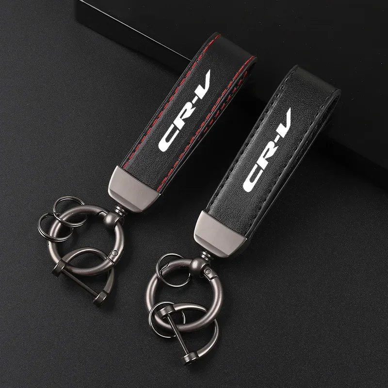 Deluxe Leather Keychain with Car Badge Keychain Pendant For HONDA CRV