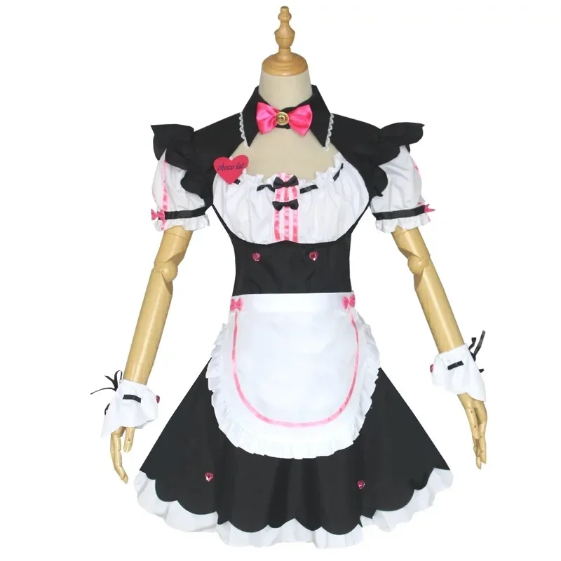 Nekopara-vestido de sirvienta de juego de anime chocolate, peluca de cosplay de gato, trajes de niña y mujer