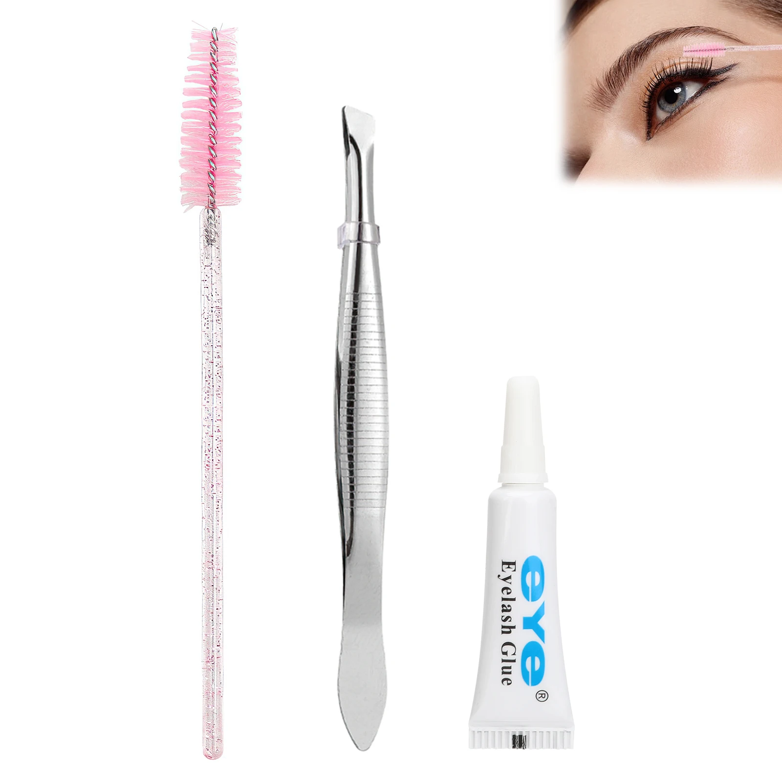 False Eyelashes Tweezer Glue Brush Set Quick-Drying Invisible Eyelashes Glue for Easy Lash Application and Removal