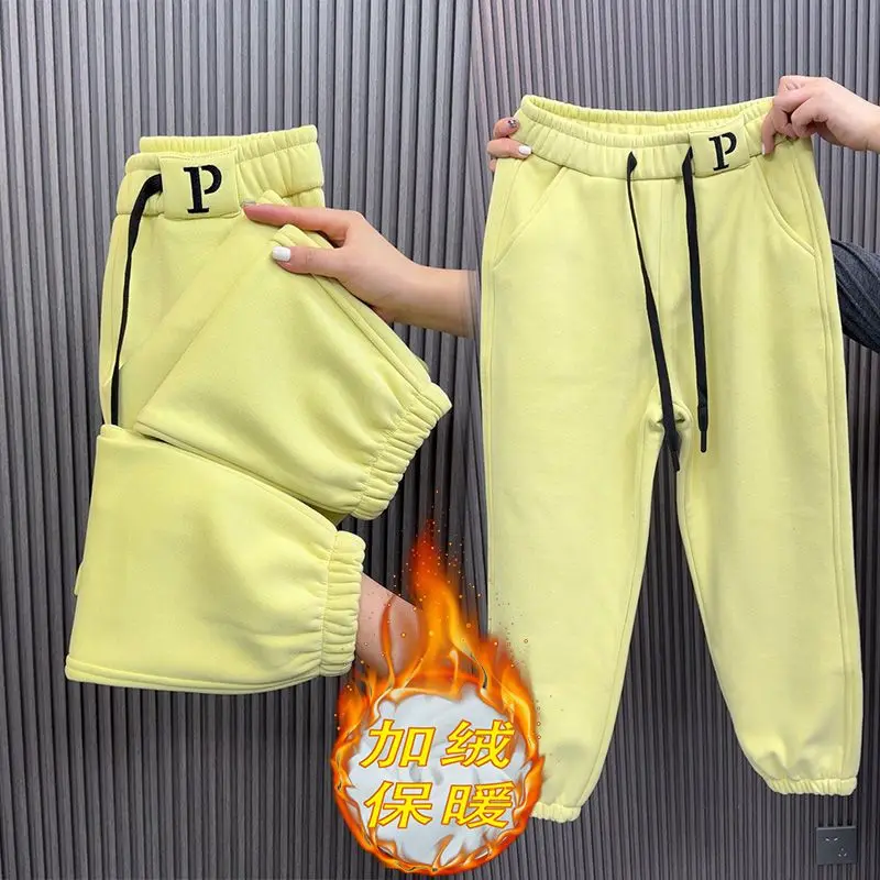 

Толстые и теплые спортивные брюки женские, зима 2025 года, новый стиль, свободные и тонкие повседневные универсальные узкие брюки с высокой талией Harlen Leg