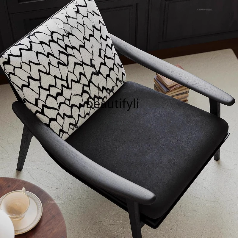 

Medieval casual single sofa chair Italian minimalist, ash wood retro French bed and breakfast living room balcony