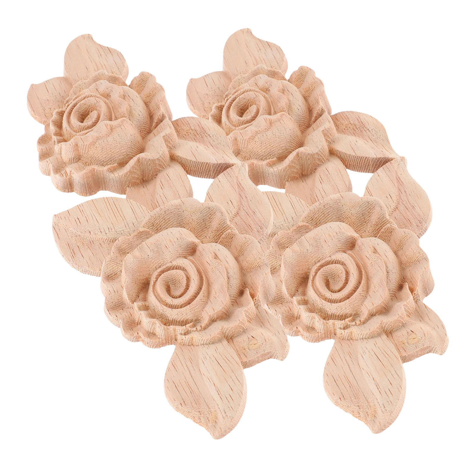 

2Pcs Wood Carving Accessories Unpainted Applique Carved Onlay Decals Furniture Wall Decor Rose Painting Crafts Cabinet Door