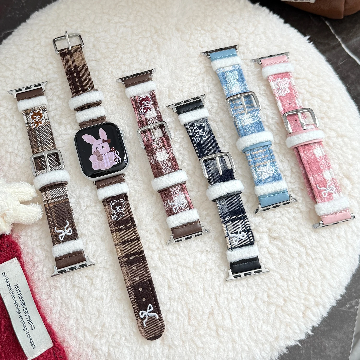 

Осенне-зимний ремешок с вышивкой в виде сетки для Apple S11/10 46/42 мм Ultra 49 мм 45 44 41 40 38 мм, милый ремешок для девочек для iWatch S9 S8 S7 SE