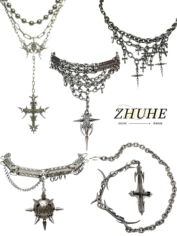 Trendiges Punk-Schmuckset für Damen und Herren, Halsketten mit Gothic-Kreuz- und Kettendesign, auffälliges Schmuckzubehör