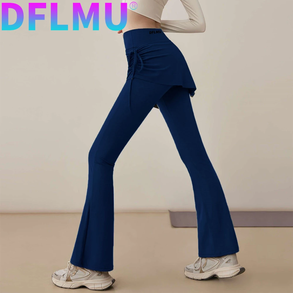 DFLMU Yoga 2-in-1 Skirts Women's High-Waisted Flared Pants with  Overlay Tassel Details Fitness Base Layer