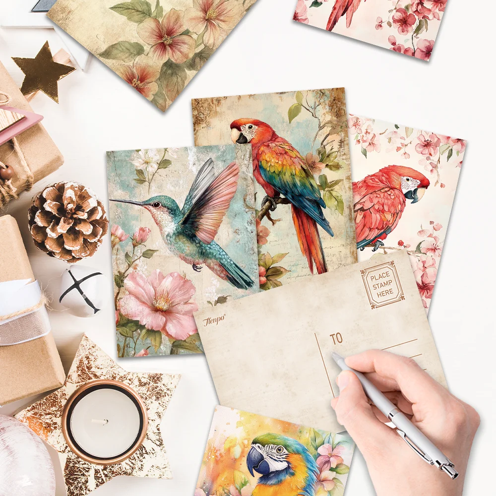 32 Stück Tropische Vogel- und Blumen-Postkartenserie, Natur- und Vogel-Grußkarten, Poster, Wandaufkleber, Schlafzimmerdekoration, Vintage-Postkarten – Detail 5