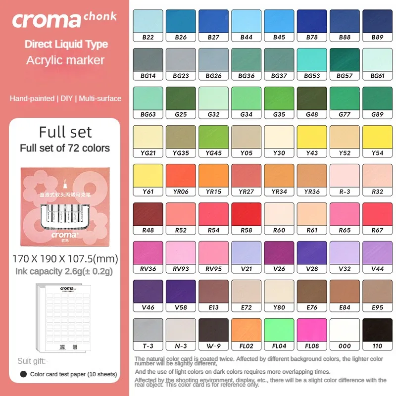 

Croma 24/48/72 Colors Acrylic Direct Liquid Pens Waterproof Sketch Oily Alcohol Based Marker for Fabric/Rock Art School Supplies