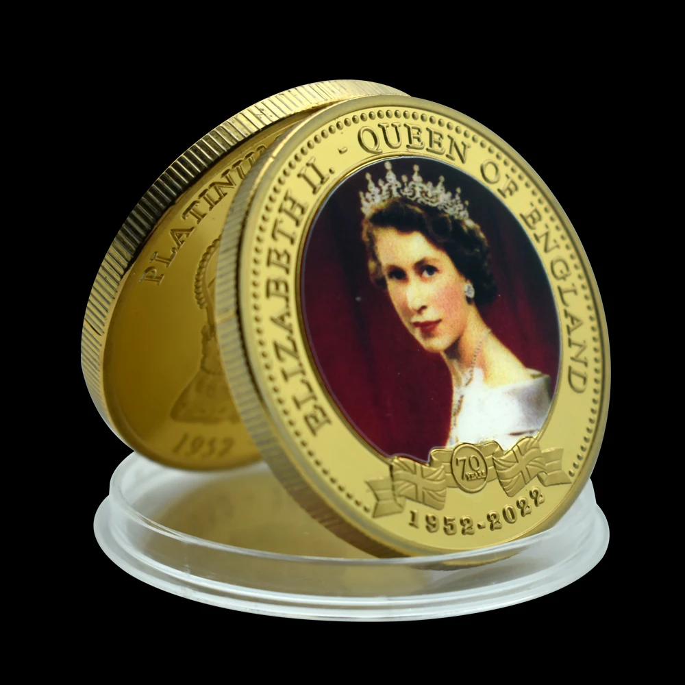 Gold Queen Elizabeth II Platinum Jubilee Commemorative Coin 70th Anniversary 1952-2022 Souvenir Metal Medal Badge Fan Gift