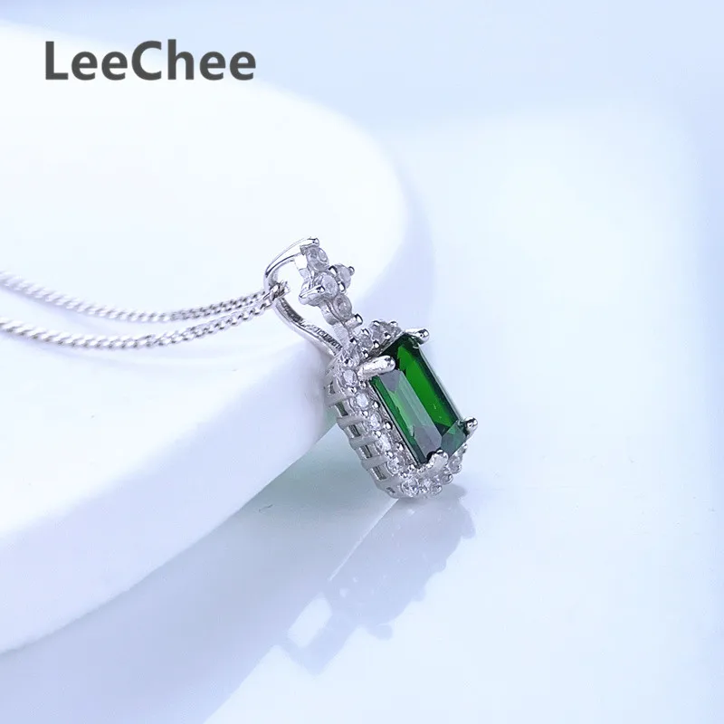 Natural Chrome Diopside Pendant 5*7MM Emerald Sharp Green Gemstone for Women Anniversary Gift Real 925 Sterling Silver Necklace