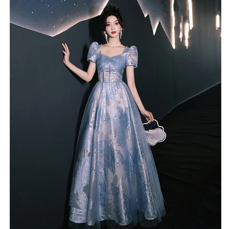 

Blue Evening Gown Long One oulder Adult Ceremony Luxury mat Sle Par Dr Ele Classy Women's Faion