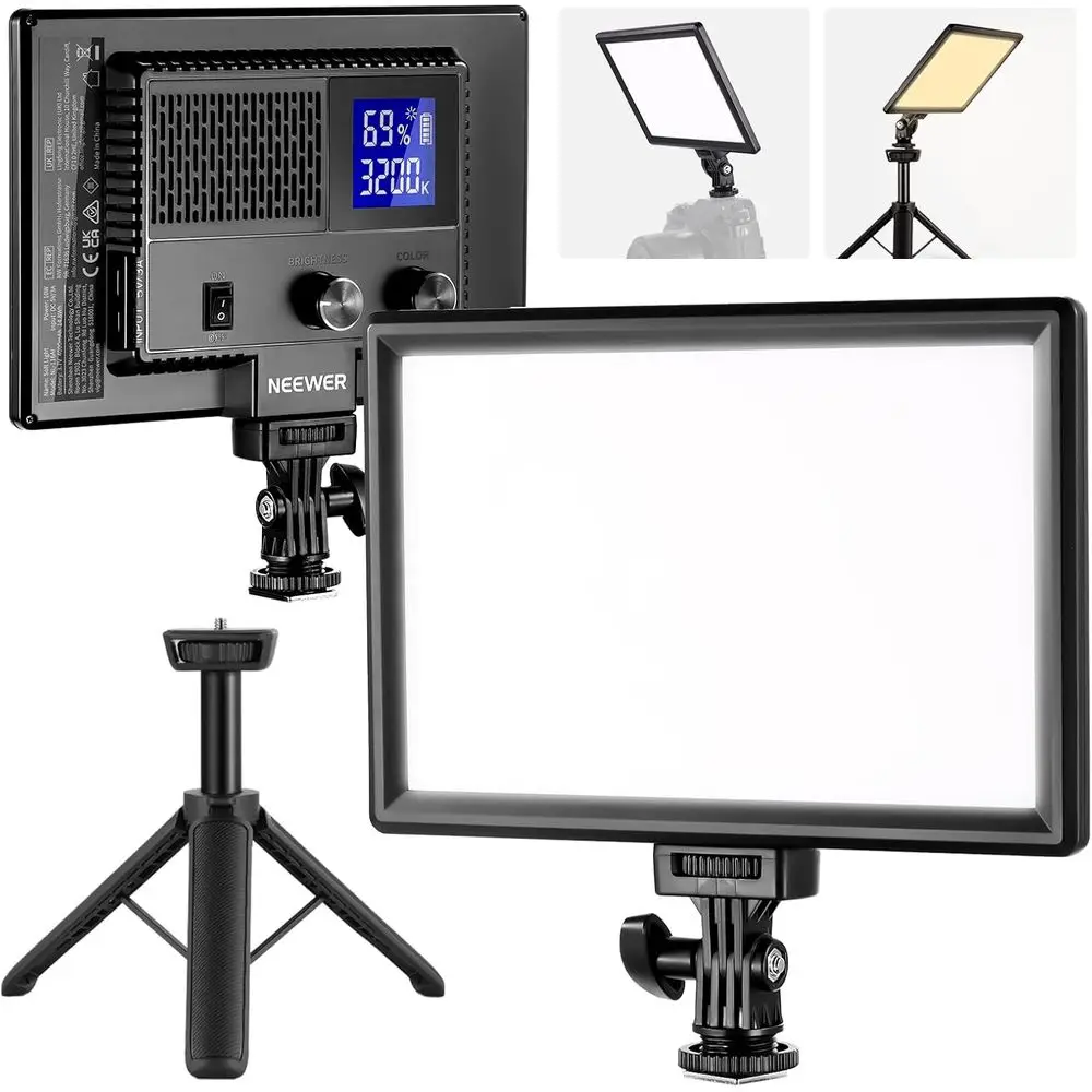 

9" LED Video Light Panel, Dimmable DSLR Camera Sot Lighting with Mini Desk Tripod Stand, USB Type C Ports, 3200K~5600K CRI95+ or
