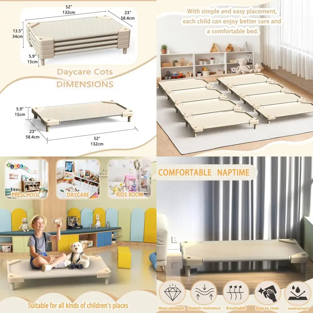 

Набор из 4 штабелируемых кроваток для детских садов, светло-бежевый, для дошкольников