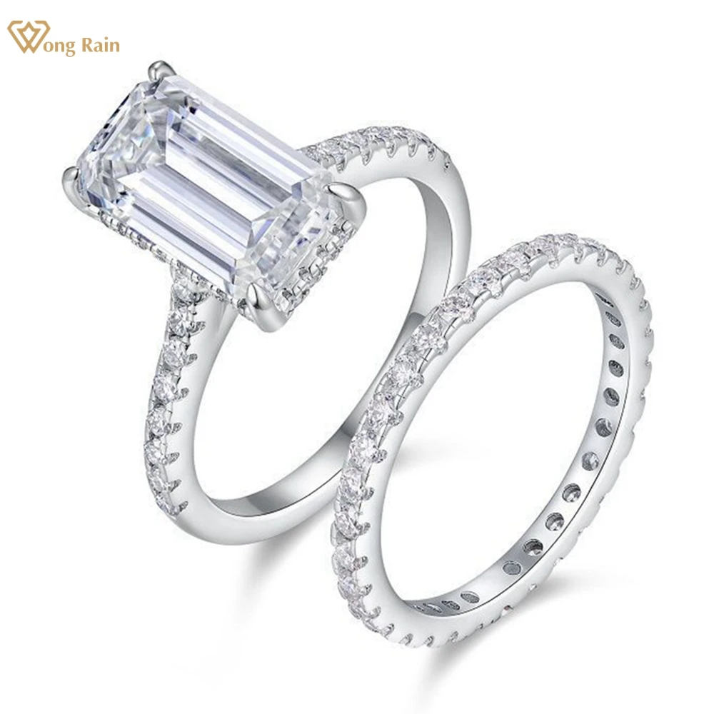 

Wong Rain Стерлинговое Серебро 925 пробы 3EX VVS1 D Цвет Изумрудная огранка 7*12 мм Настоящие муассанитовые бриллианты Драгоценные камни Комплект обручальных колец Изысканные ювелирные изделия