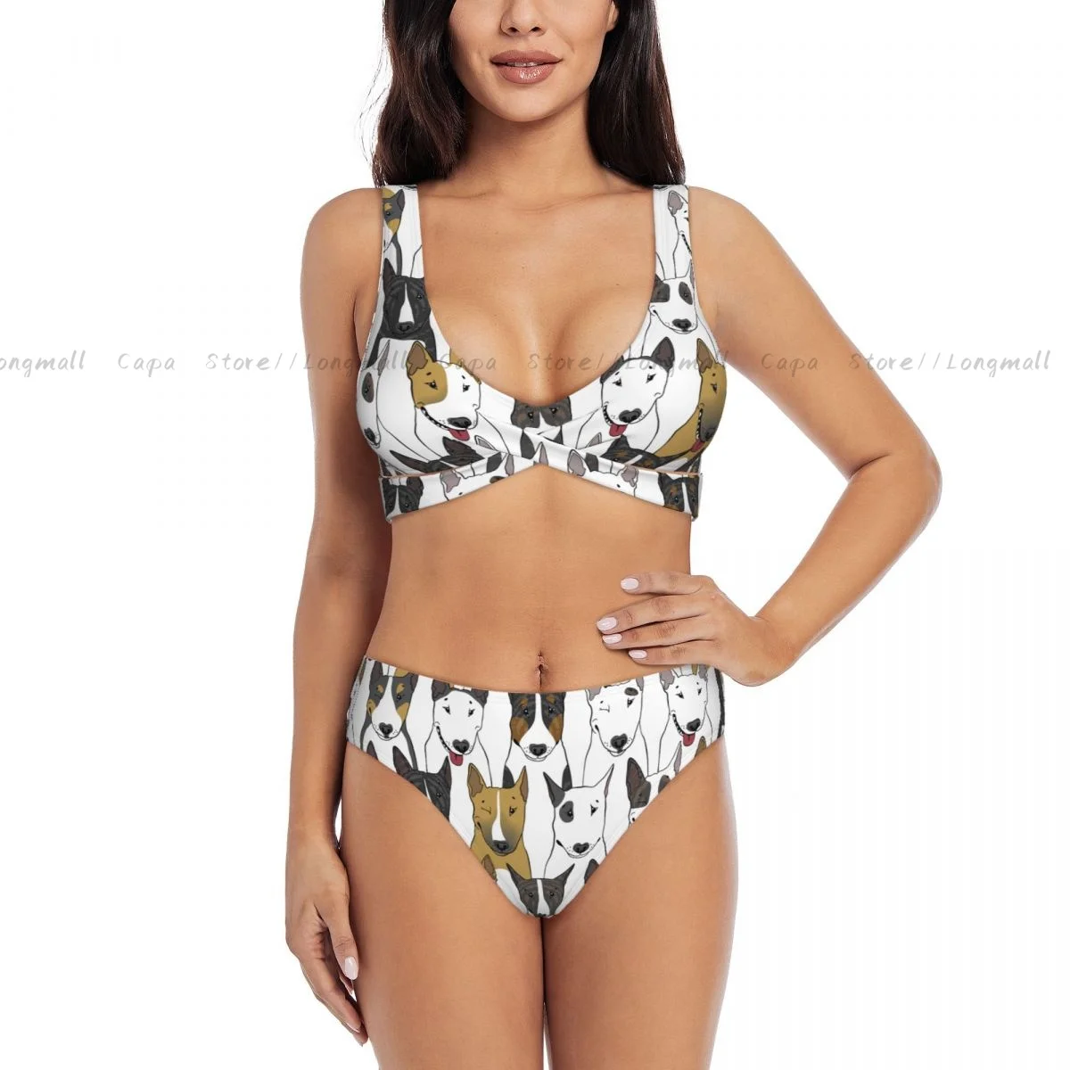 Costume da bagno estivo da donna con scollo a V, costume da bagno per cani Bull Terrier, costume da bagno da spiaggia femminile in 2 pezzi