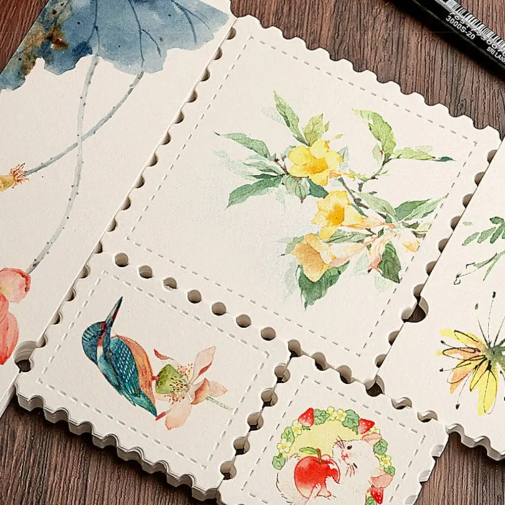 25pcs Stamp/Ticket Stub Shape Watercolor Paper Fine Lines Blank Design Postcards Hand-drawn Style Card Bookmarks Stationery Use