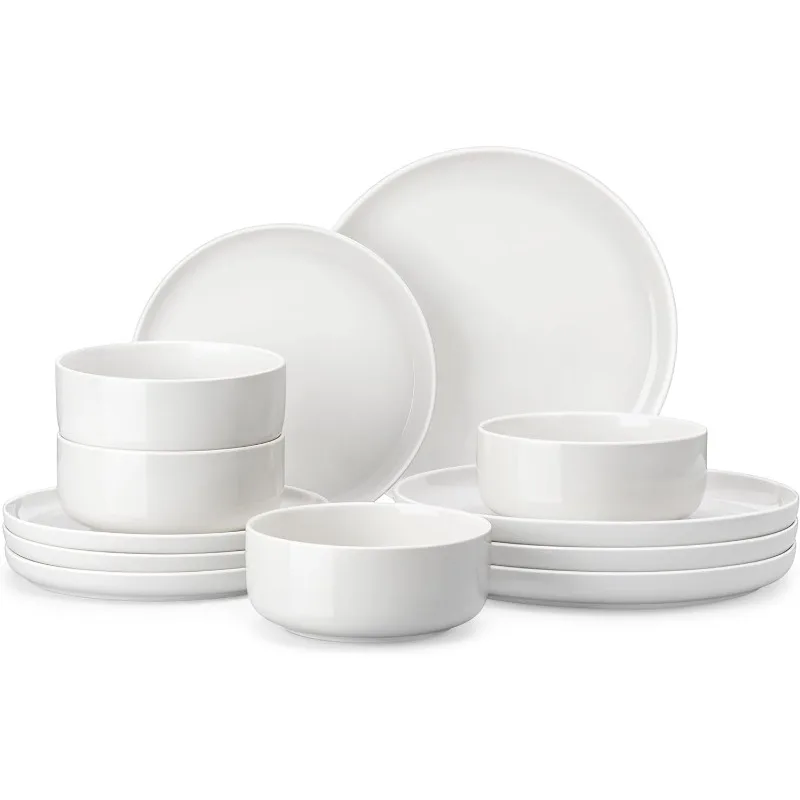 

Plates and Bowls Sets, 12 Pieces Porcelain Dinnerware Set Chip Resistant Ceramic Dining Dinner Ware