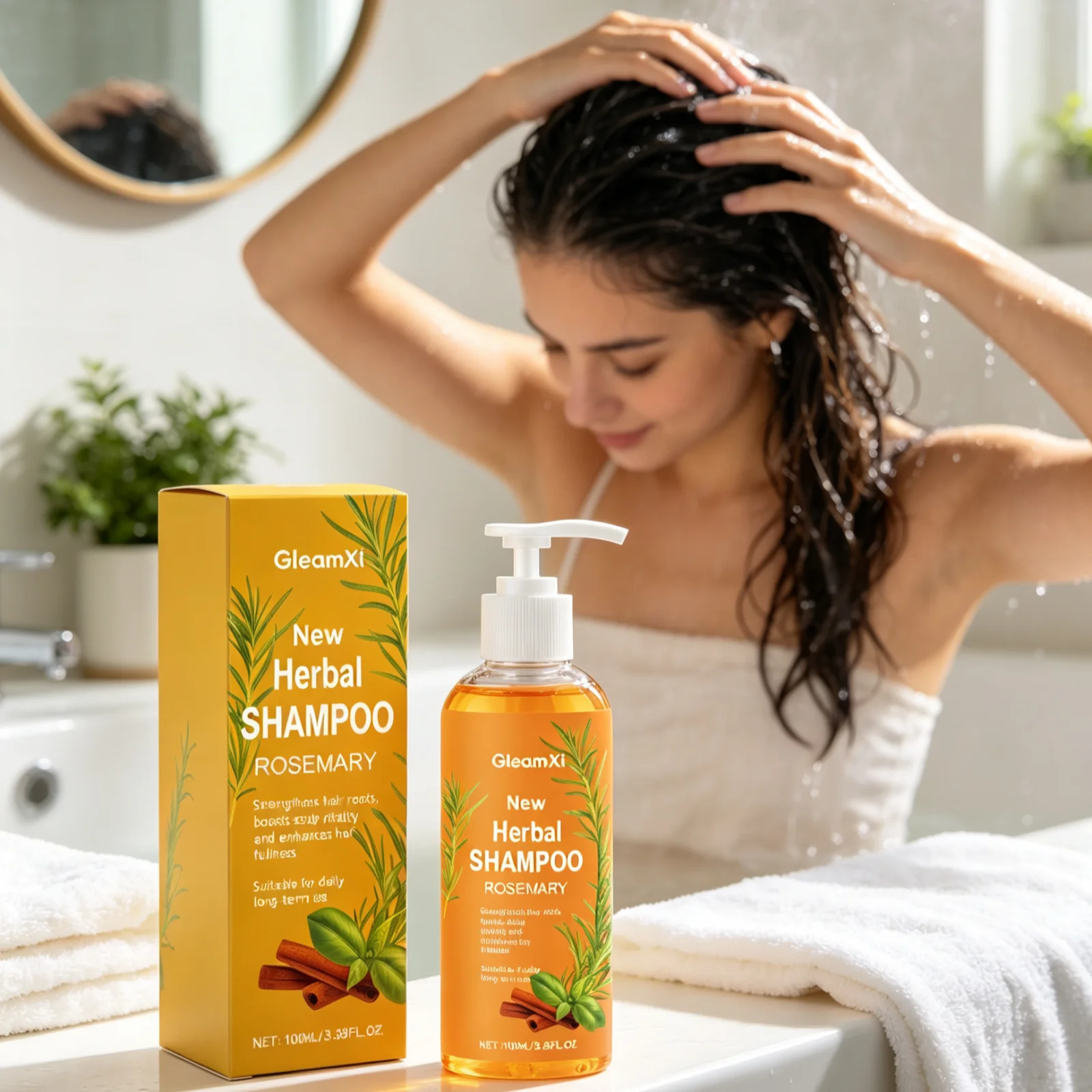 GleamXi Rosemary Shampoo Strengthen Hair Roots Scalp Vitality Boost Nourishing Repair Smooth Glossy Botanical Hair Shampoo 100ml