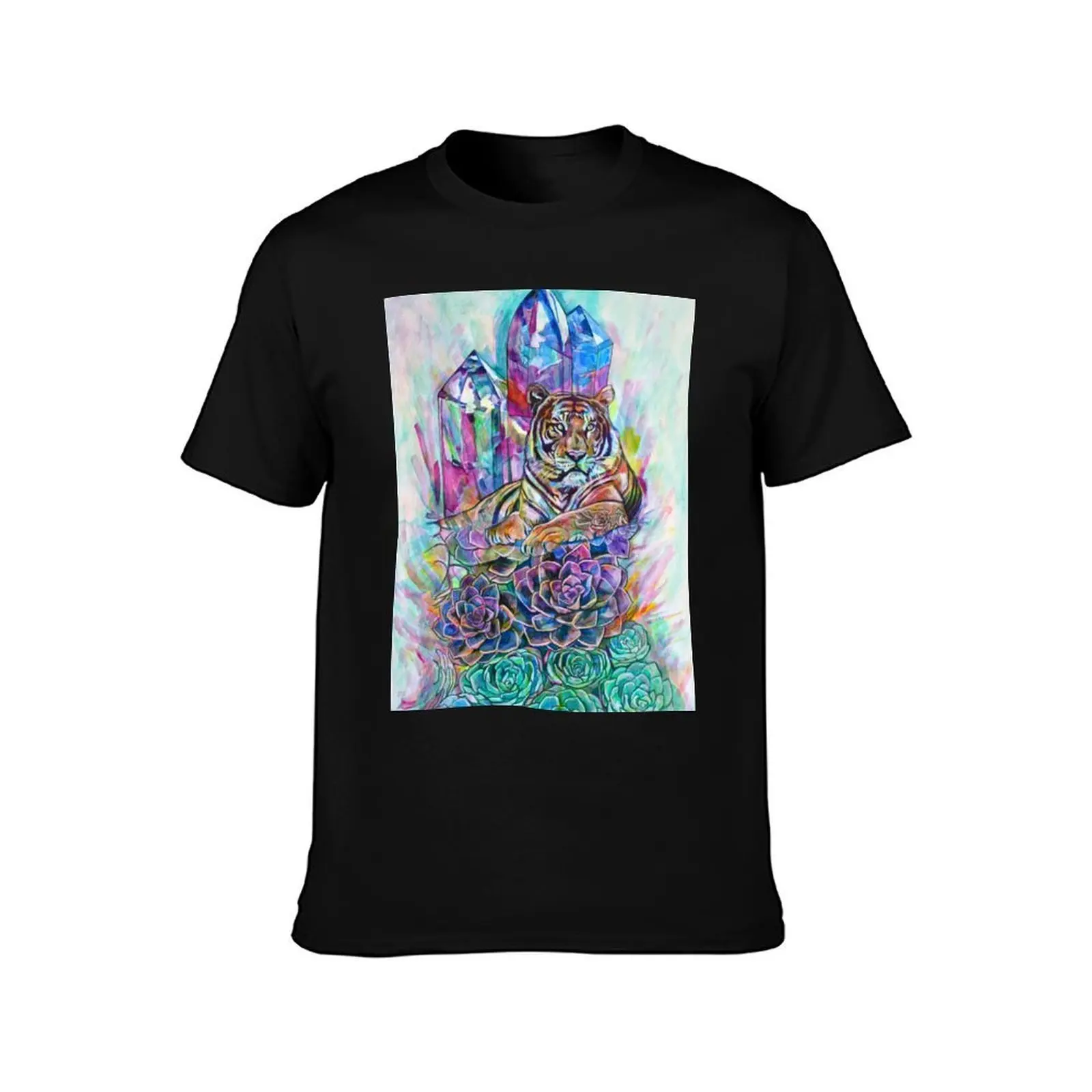 Mystic Tiger T-Shirt, Summer Casual Cotton Tee, Oversized Streetwear Tops, Vintage Graphic Print, Loose Fit Short Sleeve