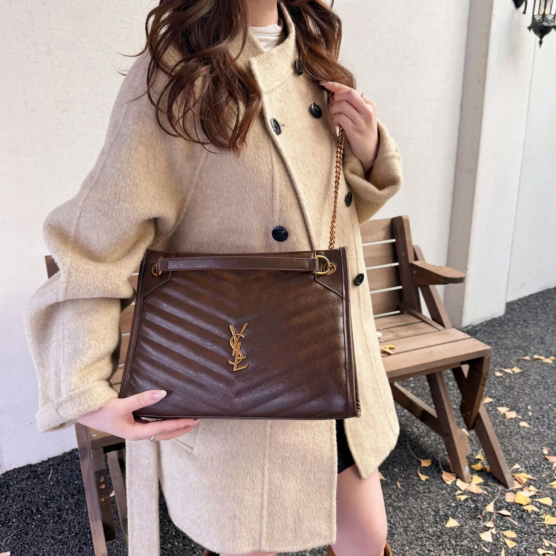  حقيبة يد جلدية مع حزام سلسلة، محفظة كتف عصرية للنساء، حقيبة كروس بمقبض علوي، حقيبة تسوق مزخرفة #3