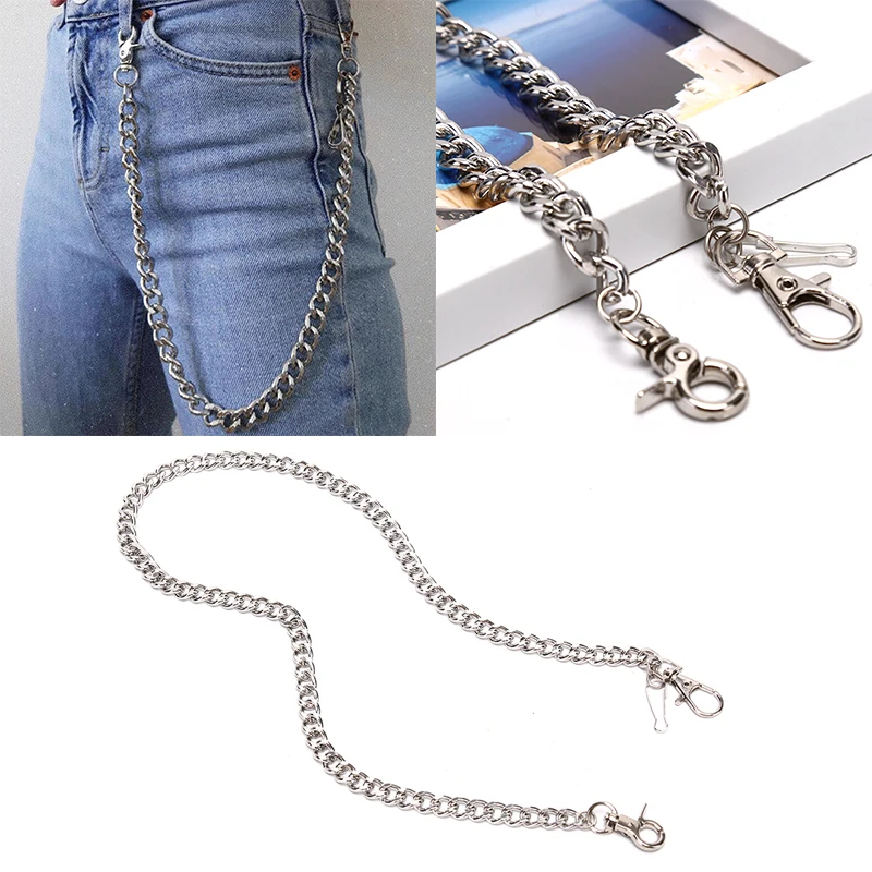 LLavero de Metal de 60cm de largo para hombre, cadena de pantalón Hipster, billetera de Jean, cinturón, Clip de anillo, Punk, Hip-hop, 1 piezas