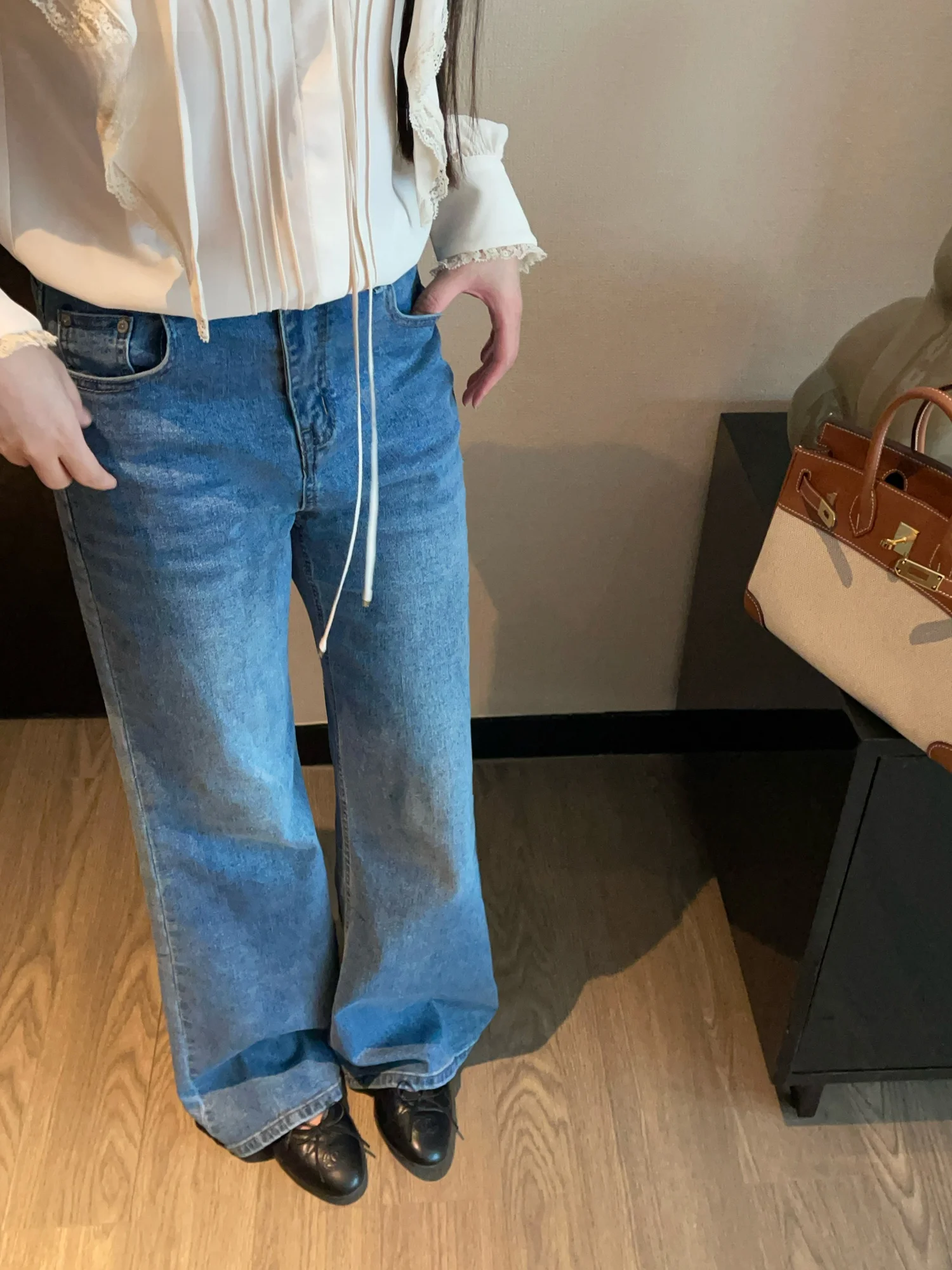 

Джинсы-клеш с высокой талией, устойчивые к выцветанию, для осеннего сезона, женские, премиум-качество, длинные брюки