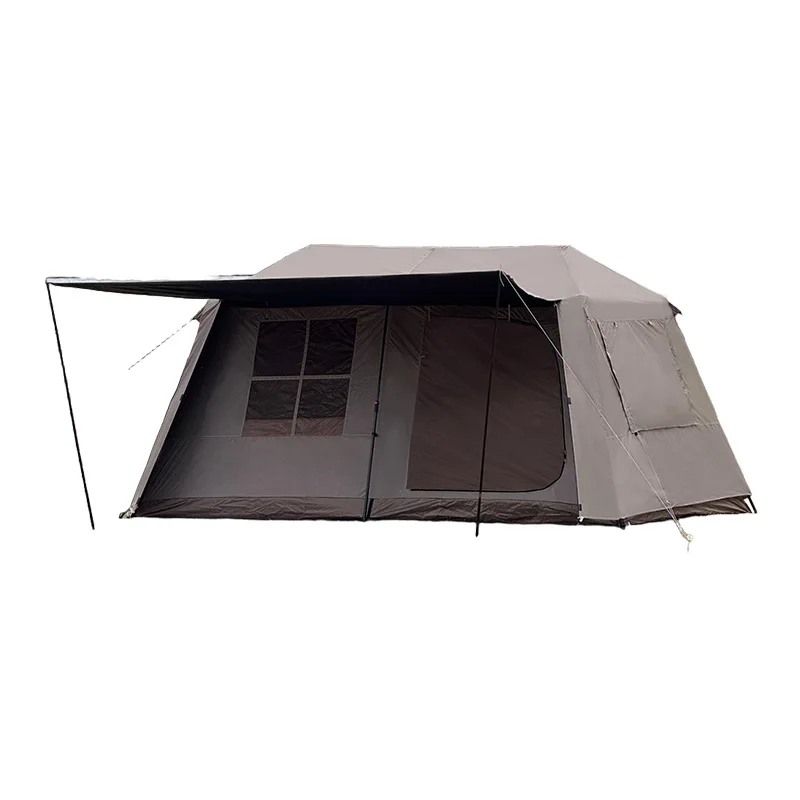 Oxford Waterproof Portable PVC Large Family Glamping Outdoor Tent 600D Oxford Cloth Two Bedrooms For 4-8 People