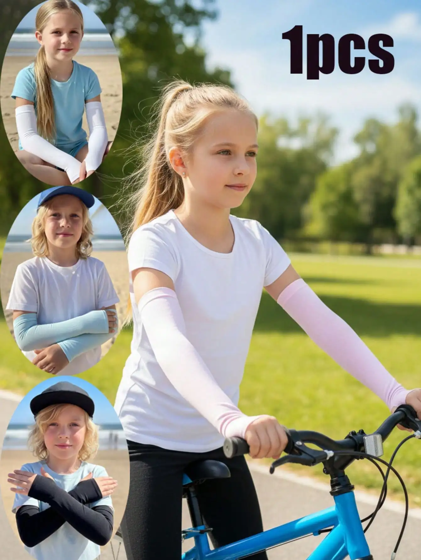 

1Pair 3-8Y Unisex Kids Cooling Arm Sleeves Thin Breathable Outdoor Cycling Ice Silk Sleeves