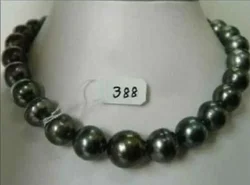 Real Huge AAA+12-13mm Perfect Natural Tahitian Black Pearl Necklace 18'18kp Gold 16inch 20inch