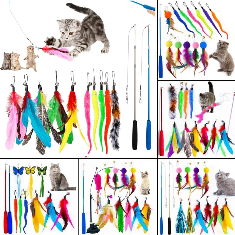 

Cat Interactive Toy Feather Teaser Stick Wand Pet Retractable Feather Bell Refill Replacement Catcher Product for Cat Exercise