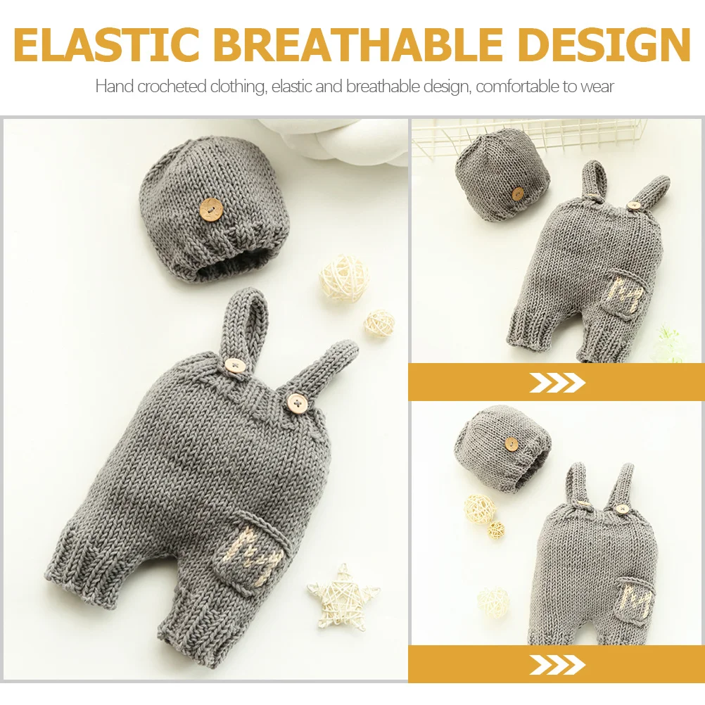 

1 комплект, вязаная шапка, детский костюм на подтяжках, комплект для фотосъемки новорожденных, наряд для младенцев, одежда для фотосессии, костюм для детей