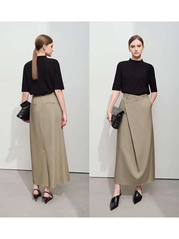AMII Minimalist Half-body Skirt Women 2025 Spring New Elegant Commuter Anti-wrinkle Asymmetric A-line Slim Long Skirt 12541053