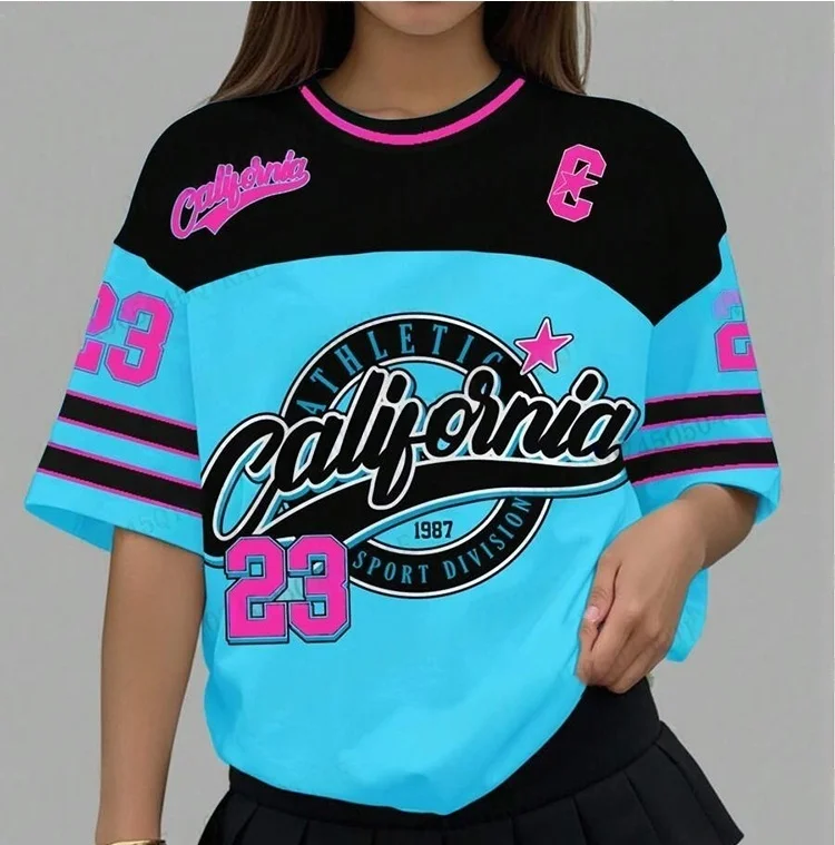 

Джерси с буквенным принтом California 23, женская футболка с круглым вырезом, свободная вязка с коротким рукавом, модная спортивная повседневная футболка на заказ