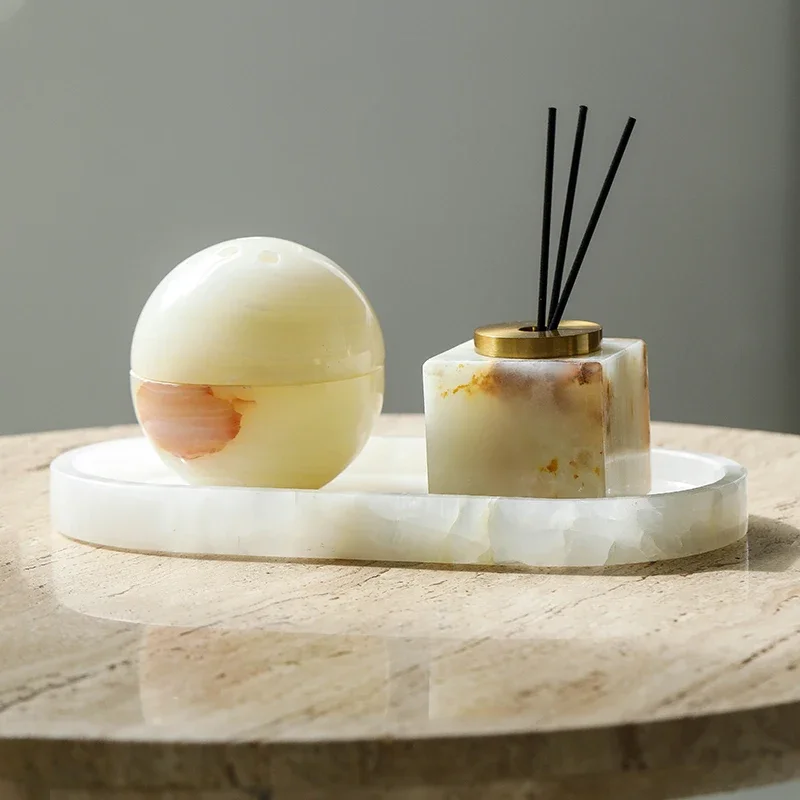 Marble Stone Fragrance Reed Diffuser Aromatherapy Bottle Travertine Sphere Incense Burner Evaporator with Tray Home Decorations