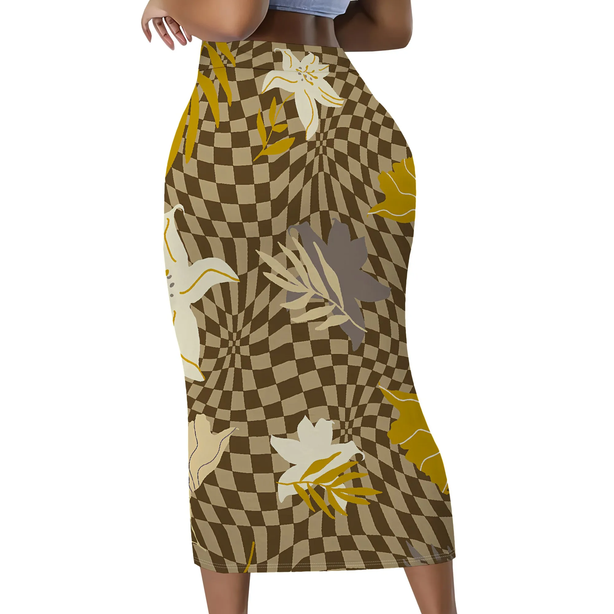 Vintage-Karo, Midirock, Blattmuster, Retro-Stil, Bürokleidung, Party-Outfit, S-2XL – Detail 3