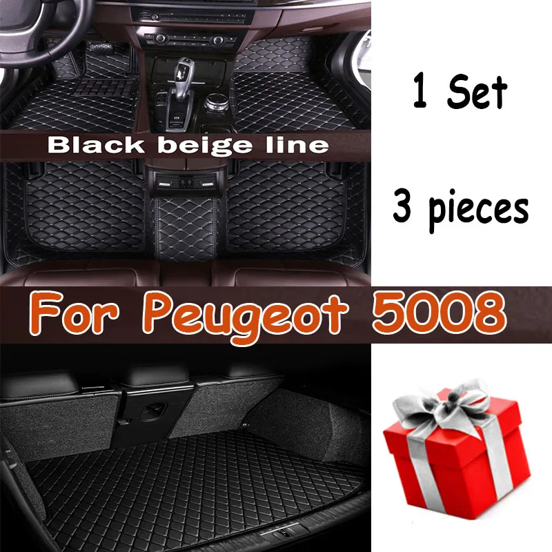 

Car Mats Floor For Peugeot 5008 P87 2017~2023 7seat Luxury Leather Mat Car Floor Mats Universal Waterproof Cocho Car Accessories