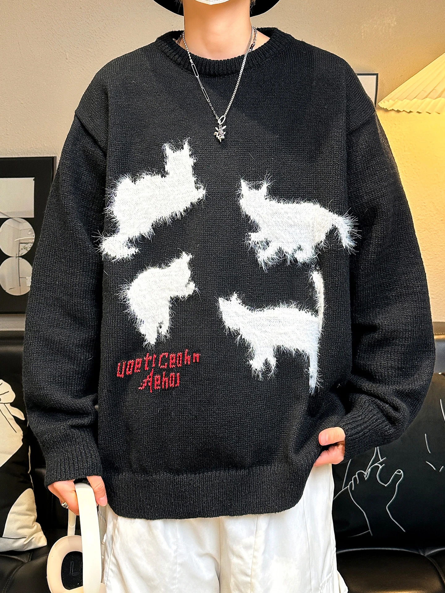 

Мягкий вязаный свитшот с круглым вырезом, повседневный свободный крой, осень-зима, винтажный американский топ для пар