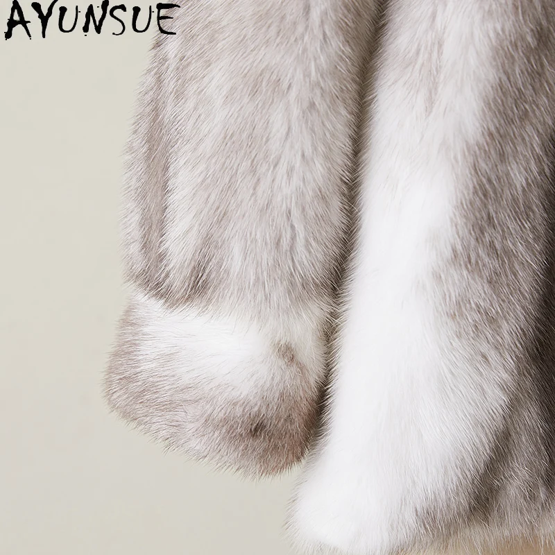 AYUNSUE معطف فرو المنك الطبيعي امرأة 2025 معاطف الشتاء مقنعين ملابس النساء الكورية نمط ملابس عصرية امرأة Pelzmantel Damen