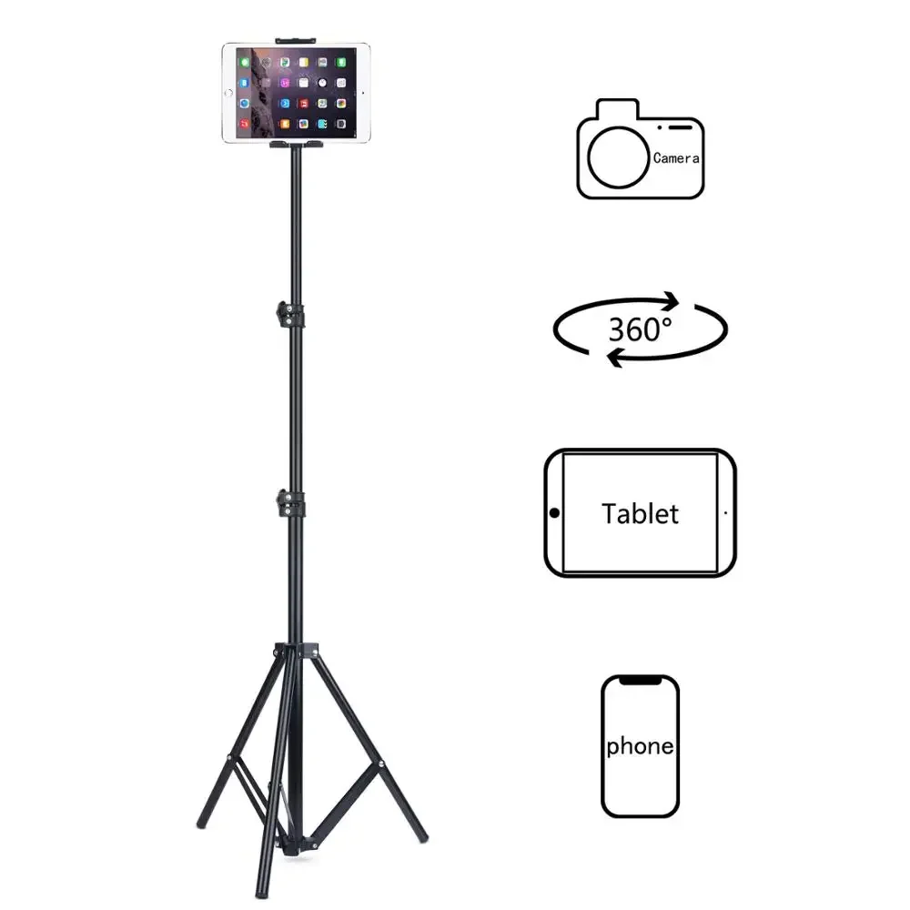 Tripod Floor Stand for iPad Pro, 12.9, Air 2, 3, 4, 20 to 50 Inch, Adjustable Tablet Mount for iPhone , Mobile Phone