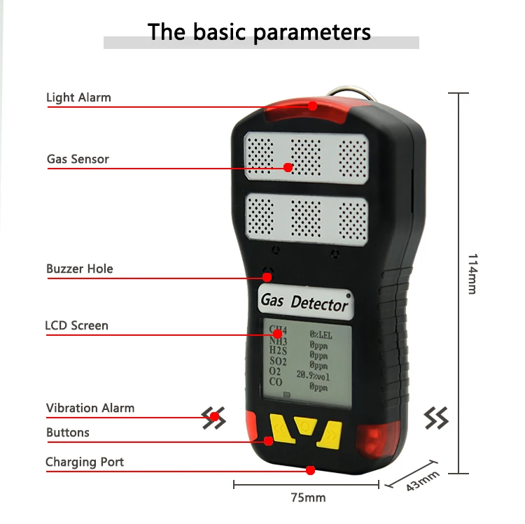 Hot Sales 6 In 1 Portable Gas Detector O2 CO H2S SO2 NO2 NH3 Multi Gas Analyzer UK Sensor