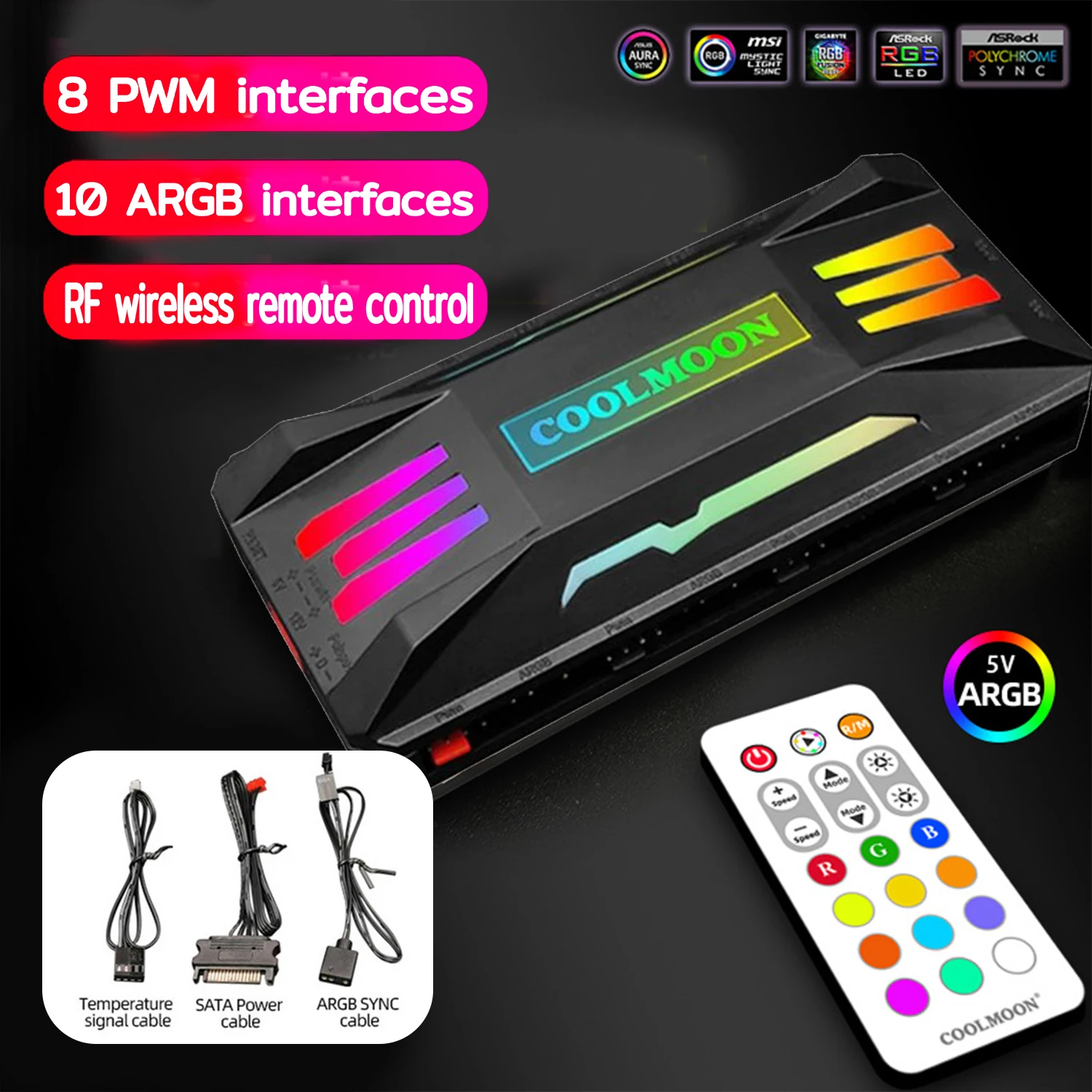 

COOLMOON RGB Controller 4 Pin PWM 5V 3 Pin Pwm Fan Temperature Controller Integrator Remote Control Computer Rgb Light Adapter